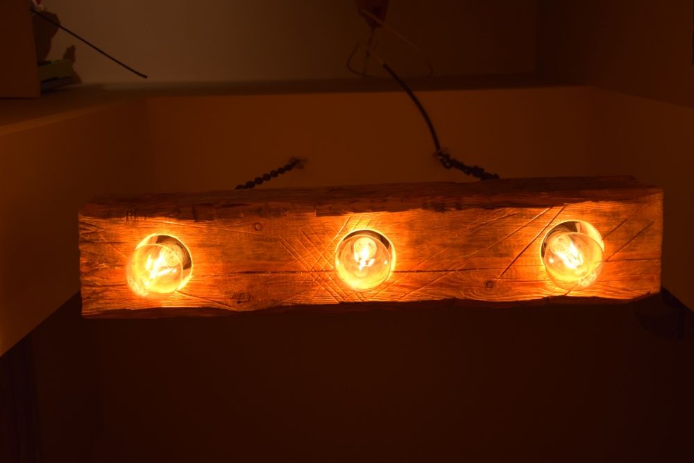 Lampa loft retro vintage drewno lite żyrandol hand made
