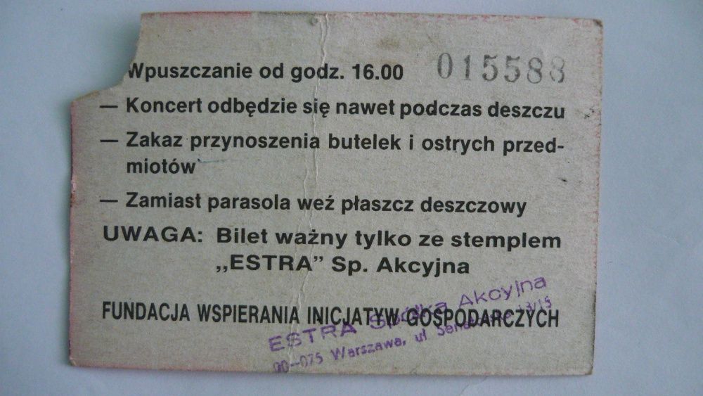 Bilet na kocert Stevie Wonder w 1989 w Warszawie stary