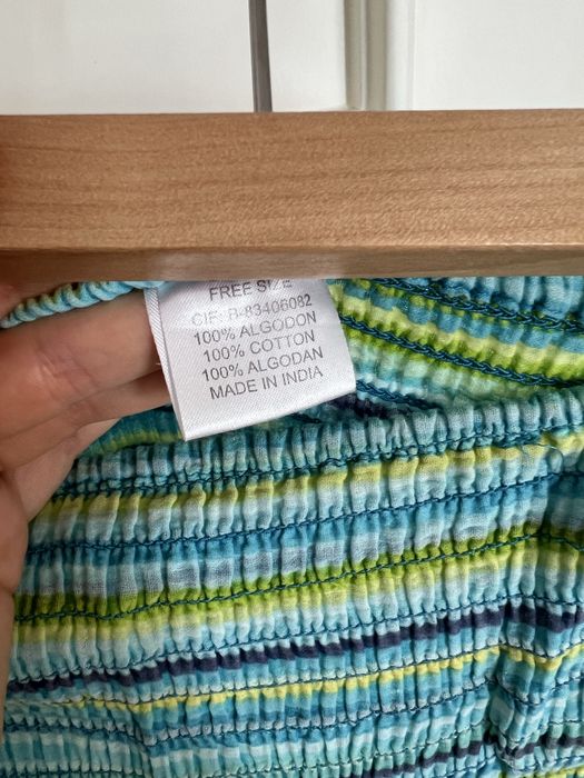 Calças balão às riscas azuis e verdes, 100% algodão