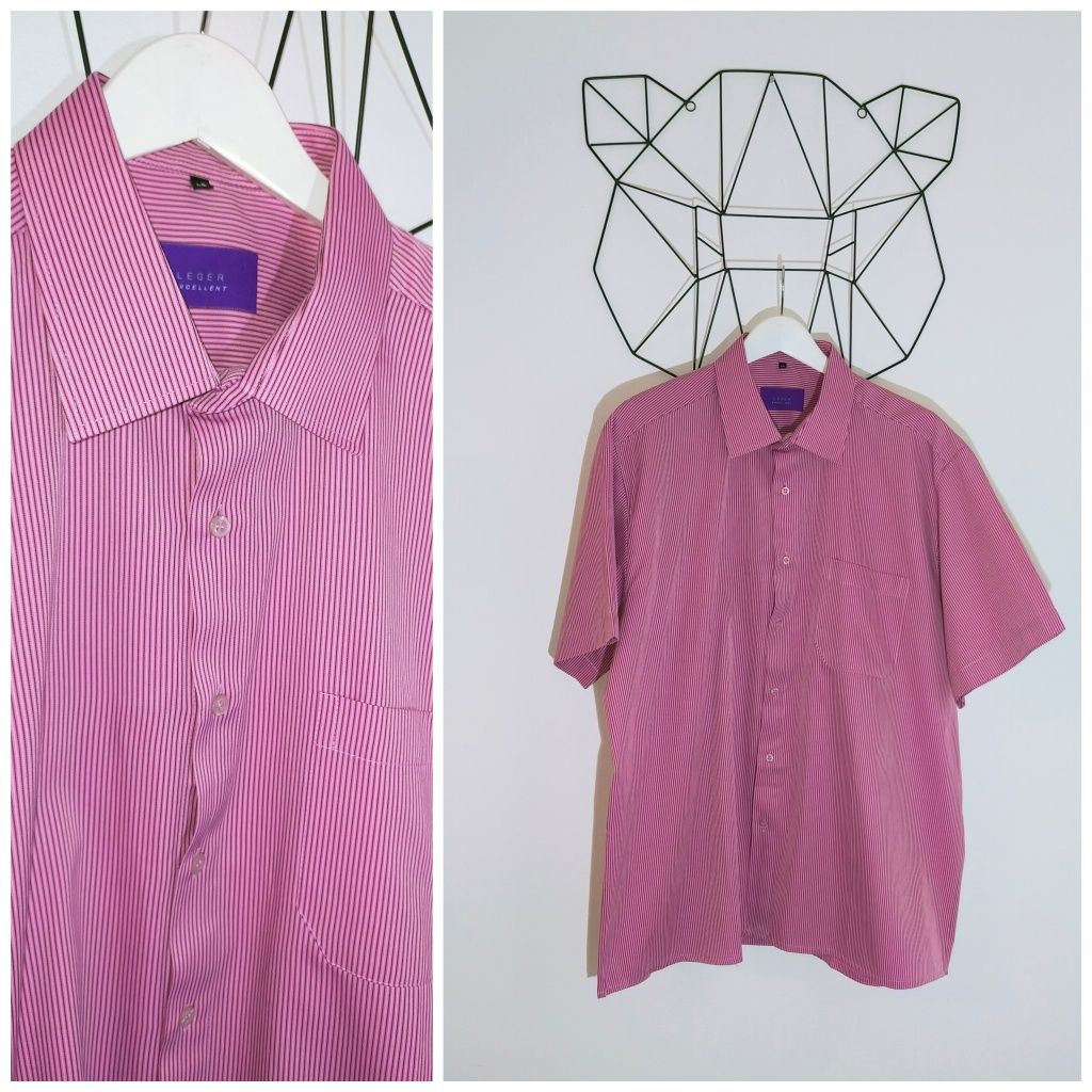Koszula elegancka wizytowa paski różowa 45 xxxxxl 5xl