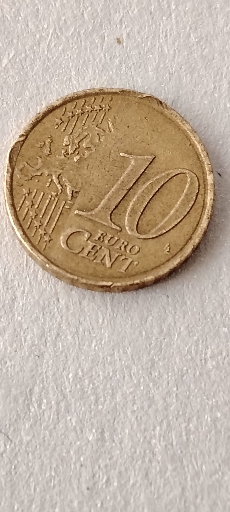 Moeda de 10 cêntimos de Espanha 2007 com defeito