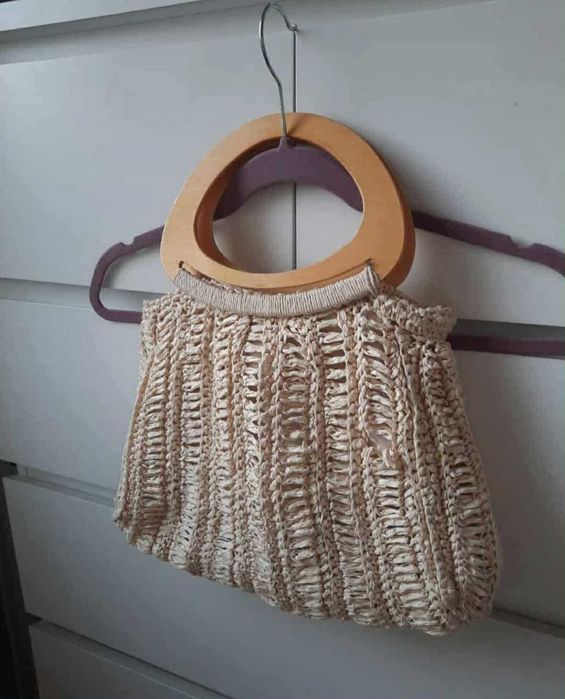 beżowa torba mała torebka szydełkowa pleciona boho bag crochet retro