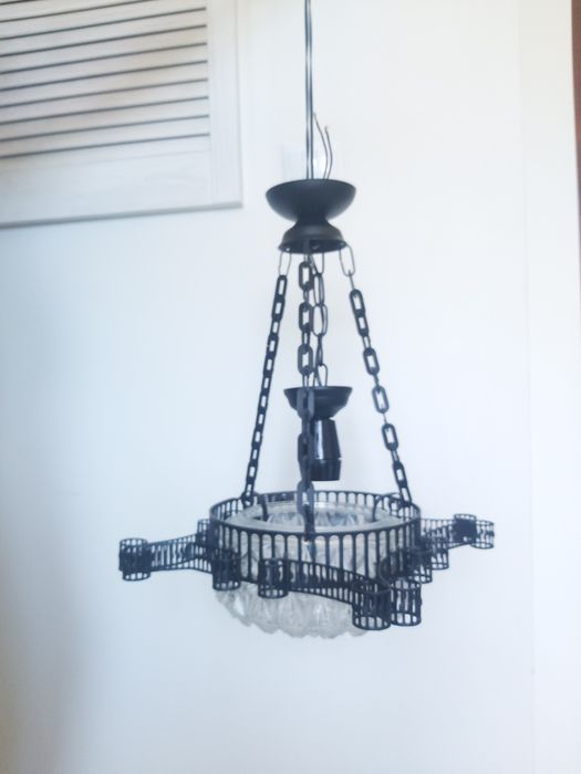Lampa żyrandol  kryształ loft PRL stalowa czarna SUPER