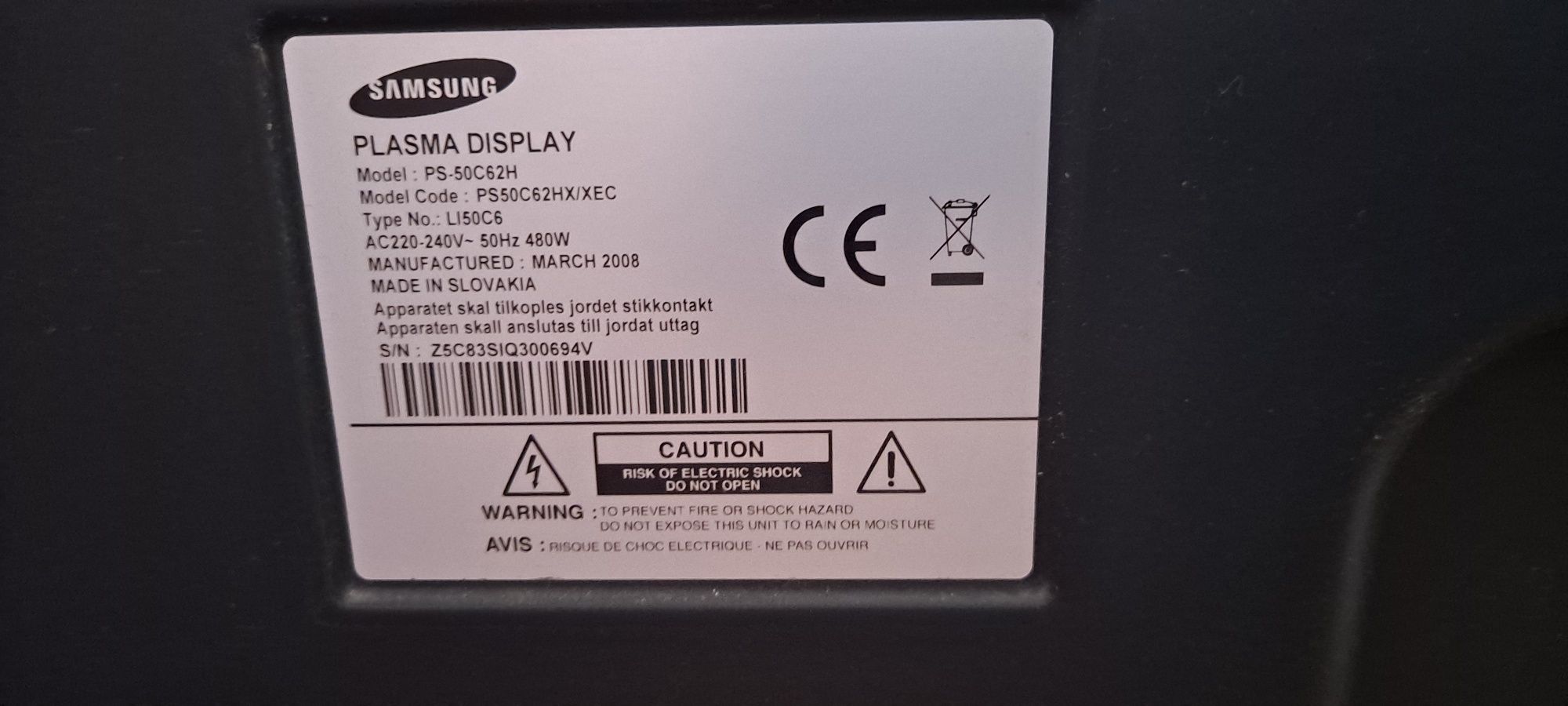 Telewizor Samsung Plasma PS50C62H 50 cali