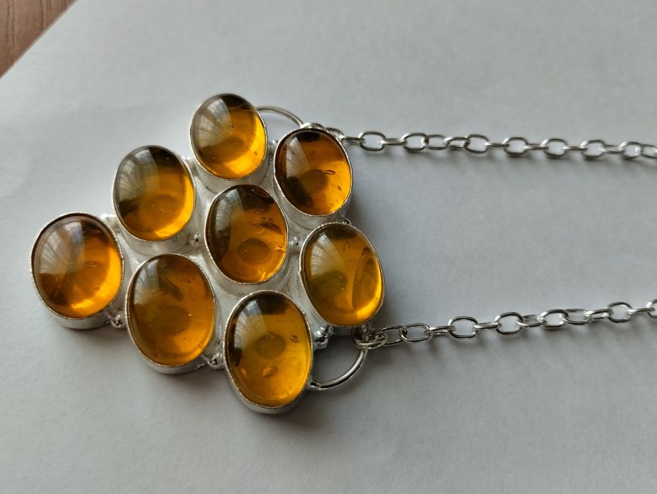 Срібне кольє цитрин, тигрове око, агат, яшма