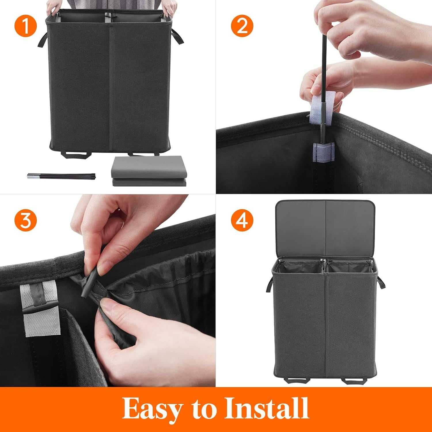 Cesto para roupa suja com tampa e sacos removíveis de lavandaria