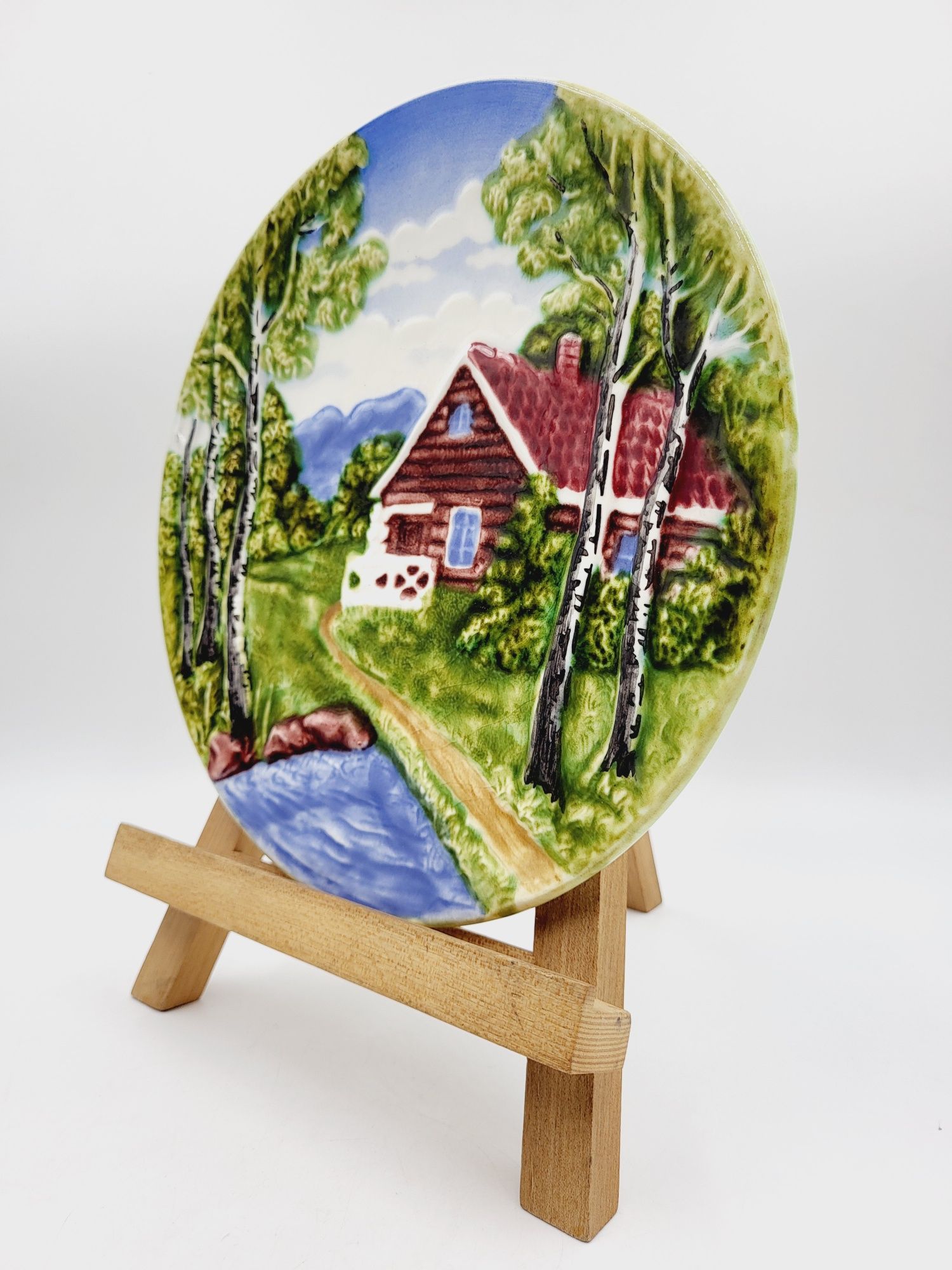 Talerz MAJOLIKA SMF Schramberg Handgemalt, Niemcy, lata 60te XX wieku