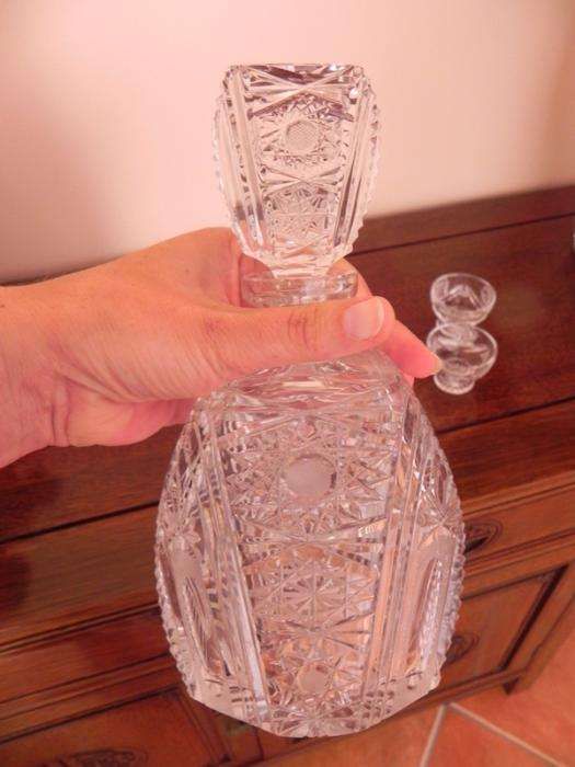 Conjunto antigo, Cristal de Boémia, garrafa e copos