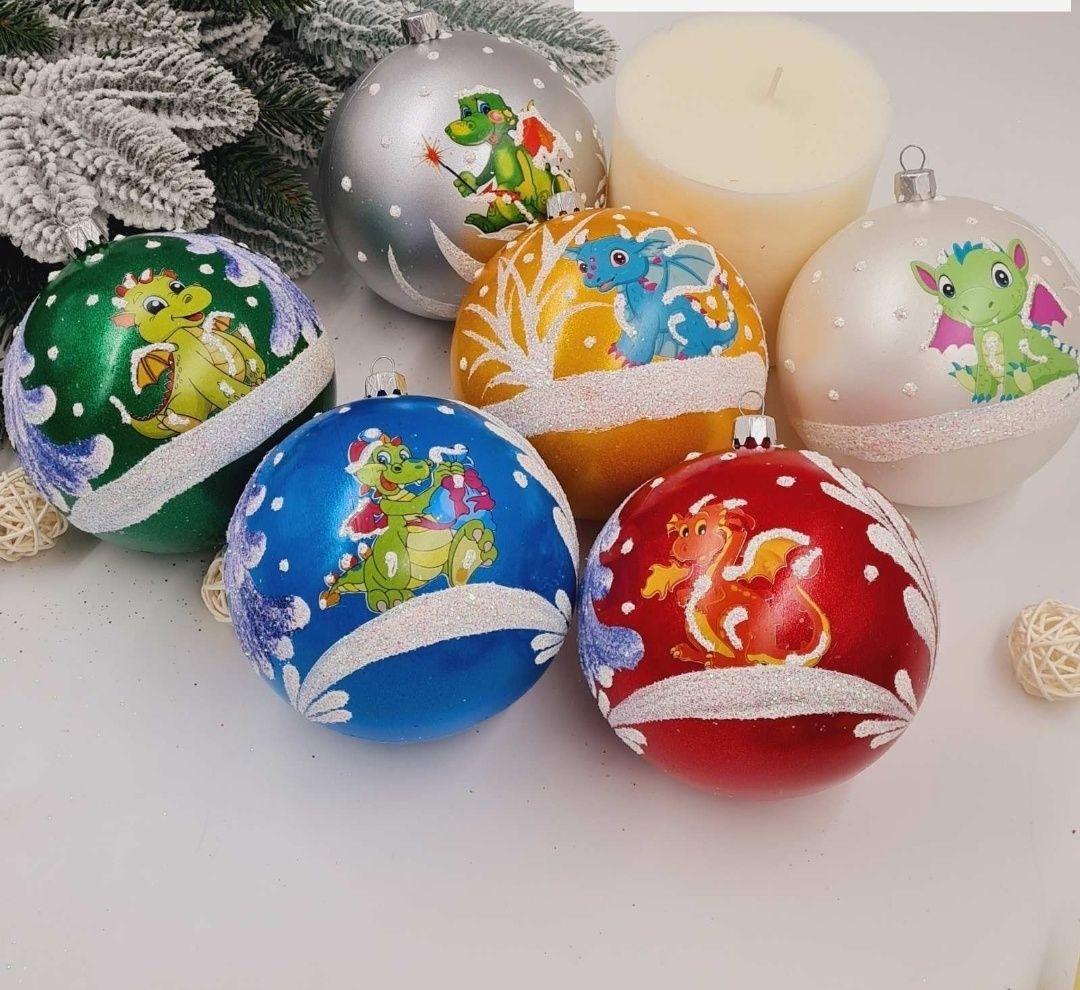 Новогодние шары, игрушки на ёлку,шары символ года дракон, шари
