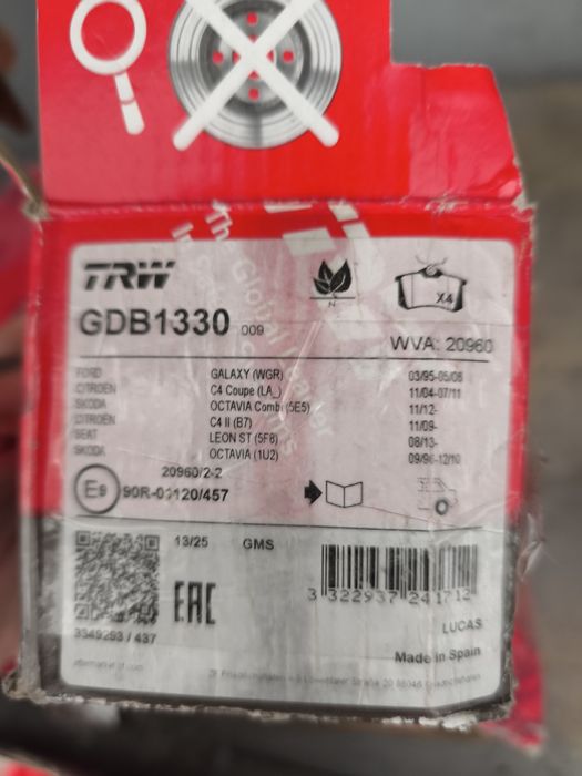 Zestaw TRW: tarcza DF4186 + klocki GDB1330 (Audi, VAG) – nowy komplet