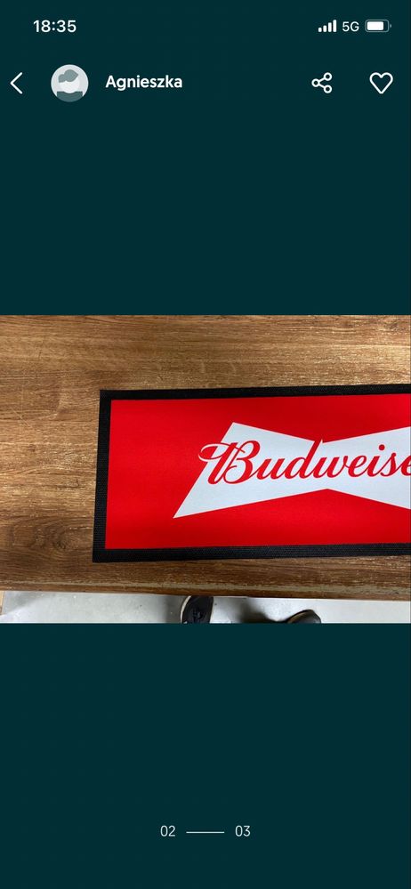Mata pod Piwo Budweiser Nowa Czerwona Velur Miękka 3szt