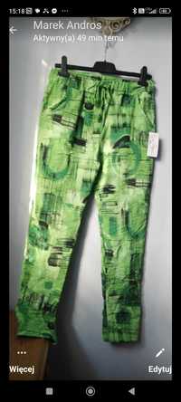 Spodnie damskie zielone wzorzyste