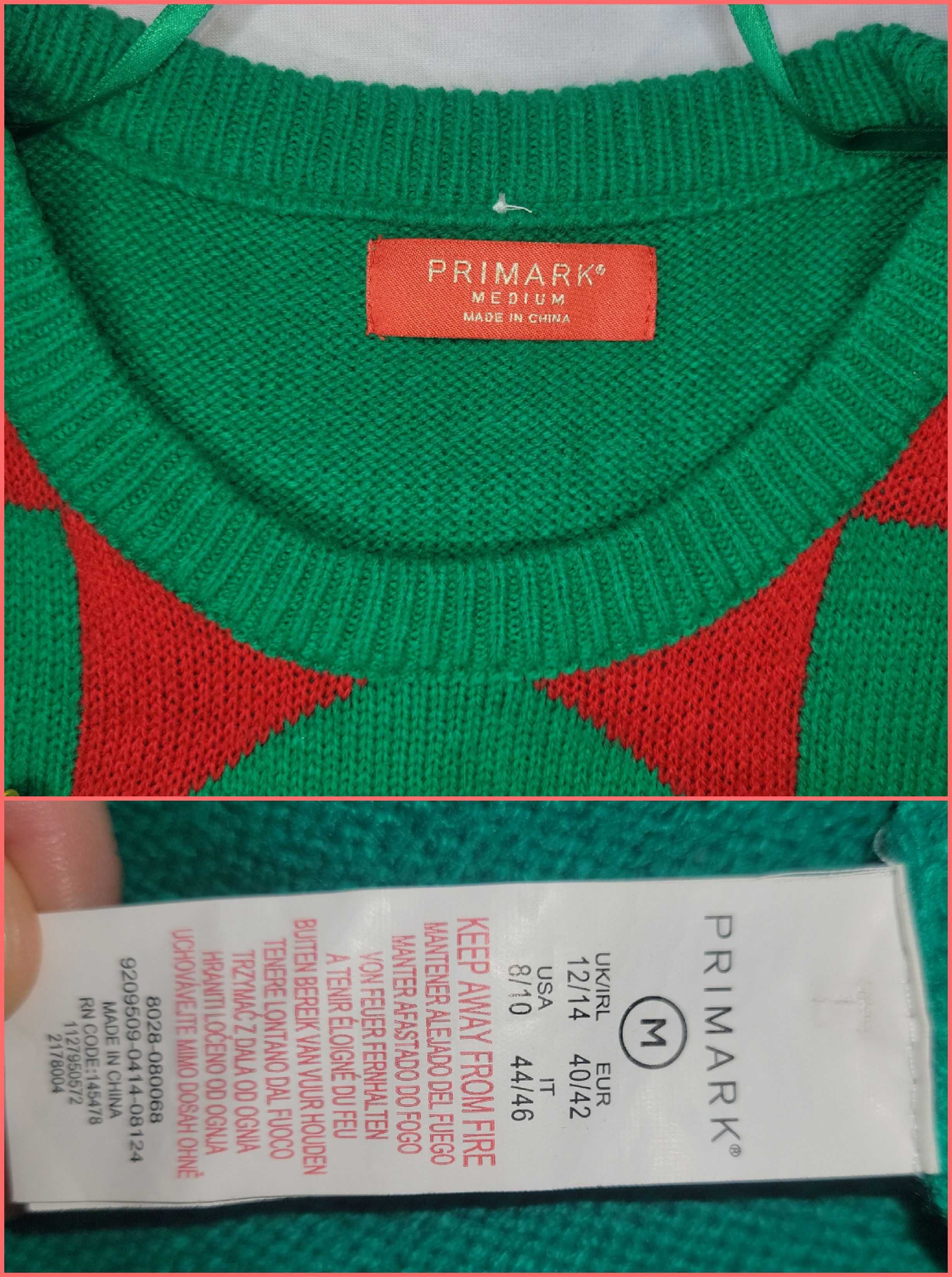 Вязанное новогоднее теплое платье свитер Primark зеленый эльф