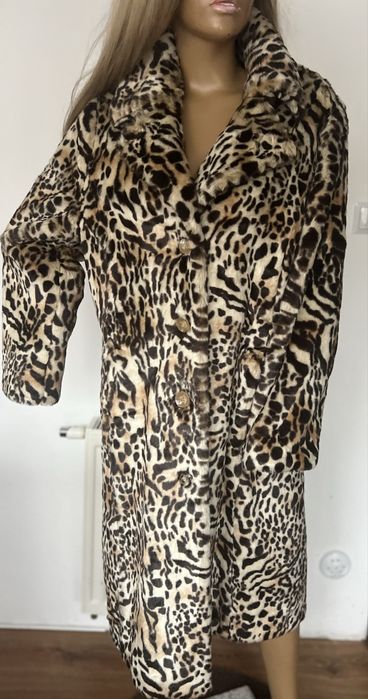 Długie futro 46 xxl w panterkę cętki leopard sztuczne lekkie