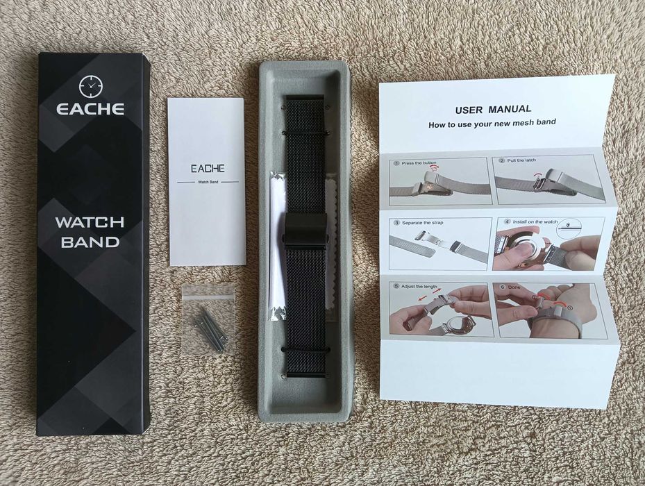 Bransoleta EACHE SSM06-B-22 22 mm czarna mesh