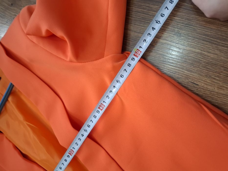 Pomarańczowy garnitur damski marynarka żakiet spodnie casual l 40