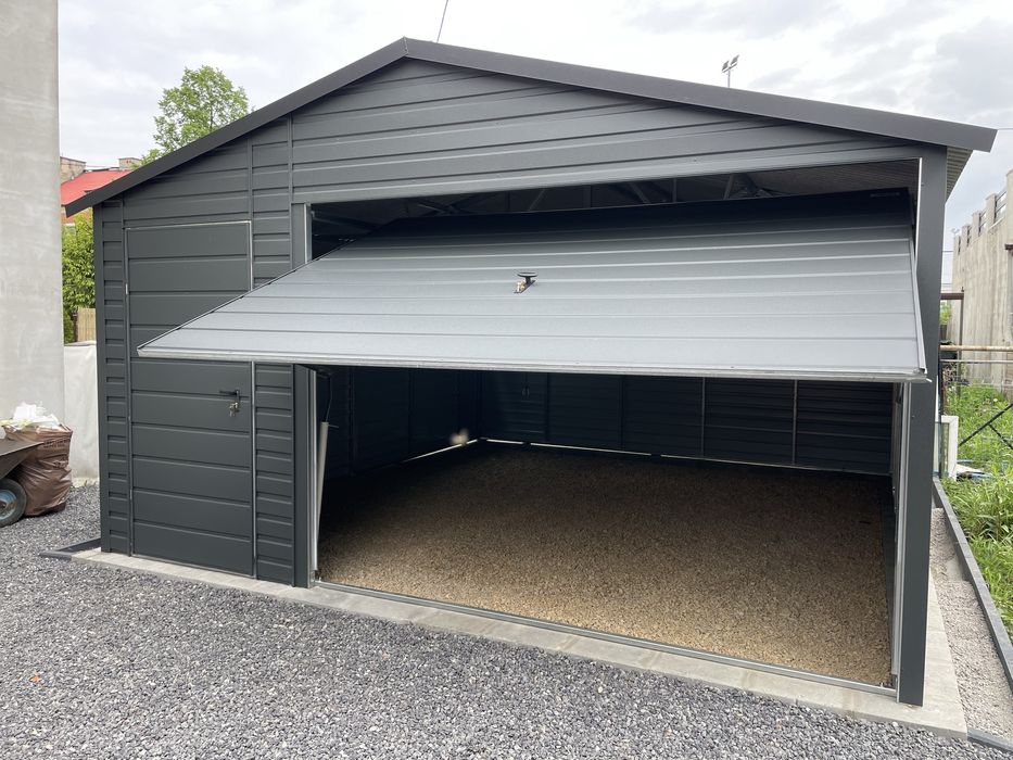 Producent. Garaż blaszany 5x5 grafit mat, antracyt. PROFIL ZAMKNIĘTY.