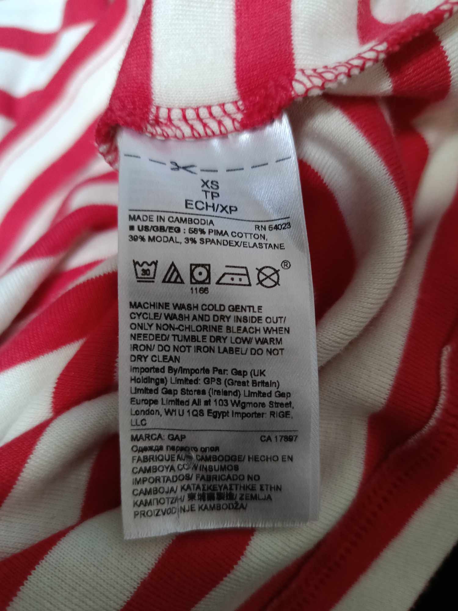 GAP Koszulka na Długi Rękaw Damska Wygodna Czerwono Biała w Paski XS