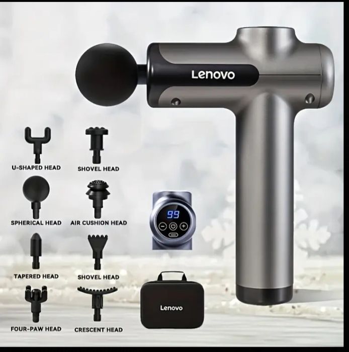 Перкусійний масажер для тіла та м'язів Lenovo + 8 насадок + кейс