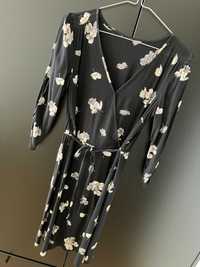 sukienka Jackpot XS 34 wiskoza czerń-granat w kwiaty
