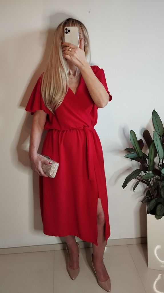 Sukienka plus size 4xl 3xl komunia chrzest wesele wyszczuplająca midi
