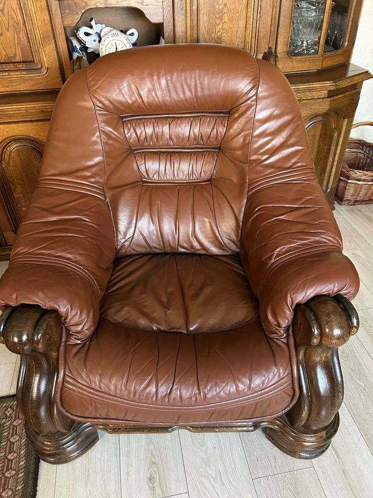 Zestaw wypoczynkowy KLER sofa fotel podnóżek skóra