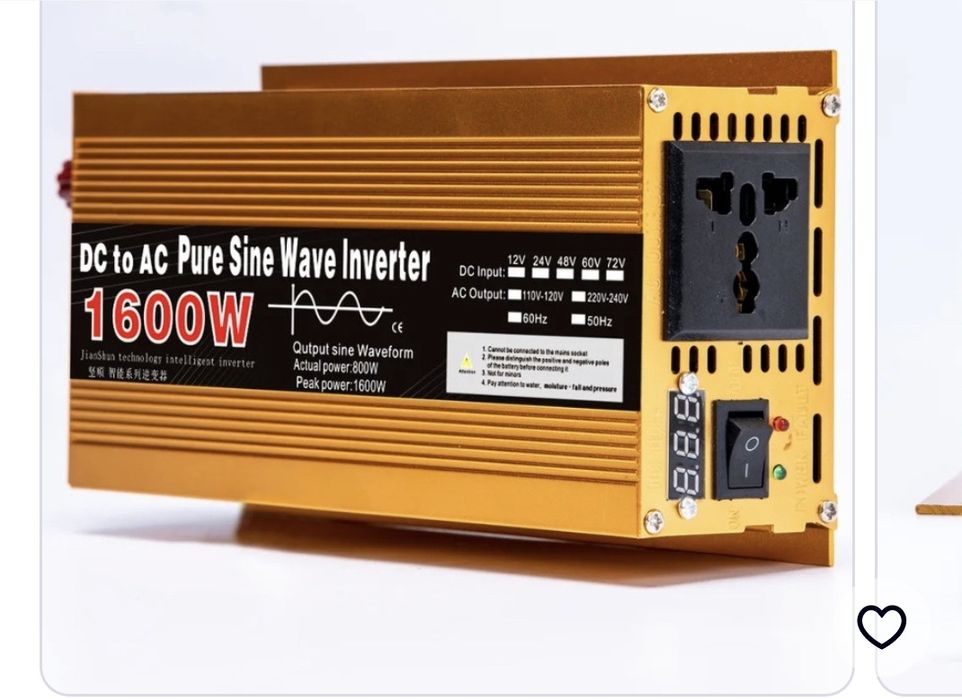 Чистий синус! Автомобільний Перетворювач (інвертор) 12V-220V 1600W