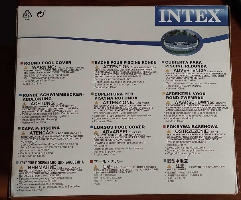 Pokrywa, mata, folia do basenu stelażowego INTEX 28031 rozmiar 366 cm
