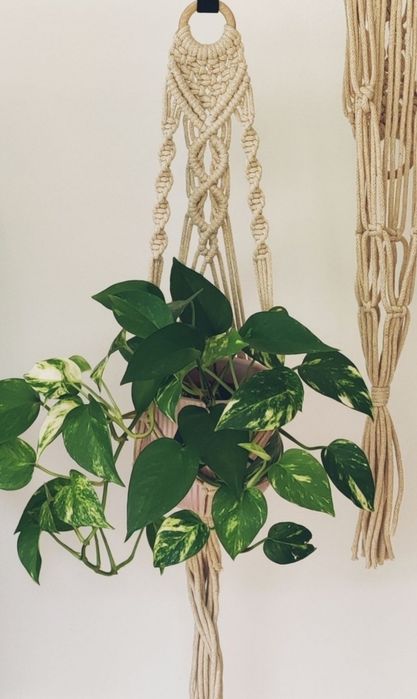 Kwietnik handmade makrama w kolorze ciepłego beżu