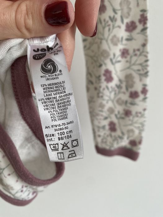 Body joha 92/98 liliowy wzorek kwiatki merino