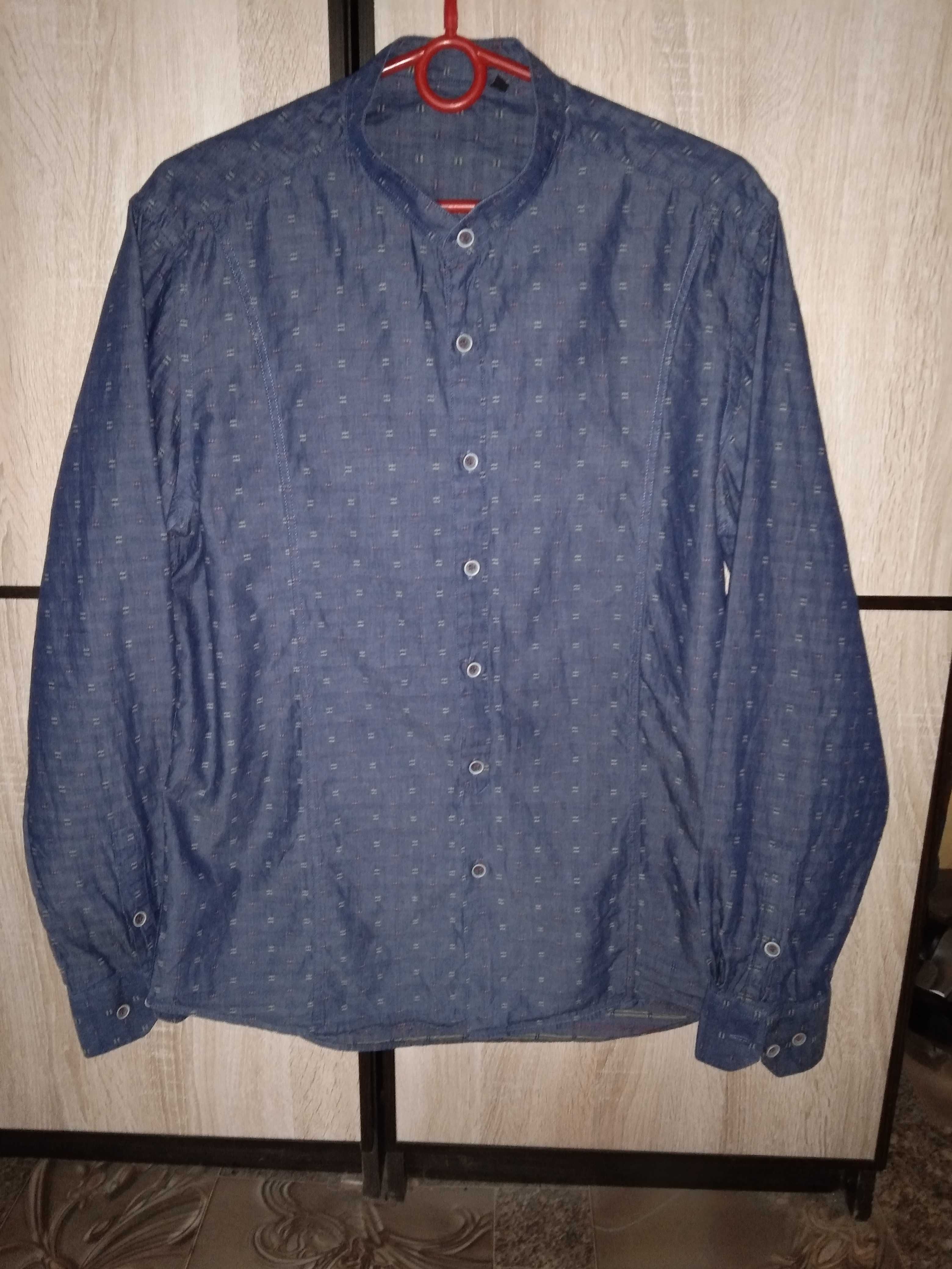 Рубашка синяя подростку, 100% котон р. 46-48, б/у