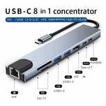 Адаптер Usb type c Hub хаб 8 в 1 HDMI PD card SD TF RJ45 macbook 4K