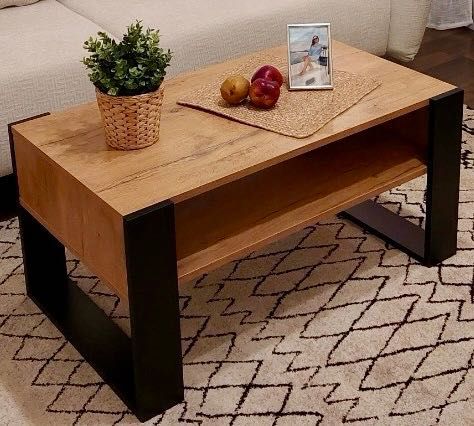 NOWY Stolik Kawowy Rtv Drewniany Dąb Loft Czarny Ława Stół