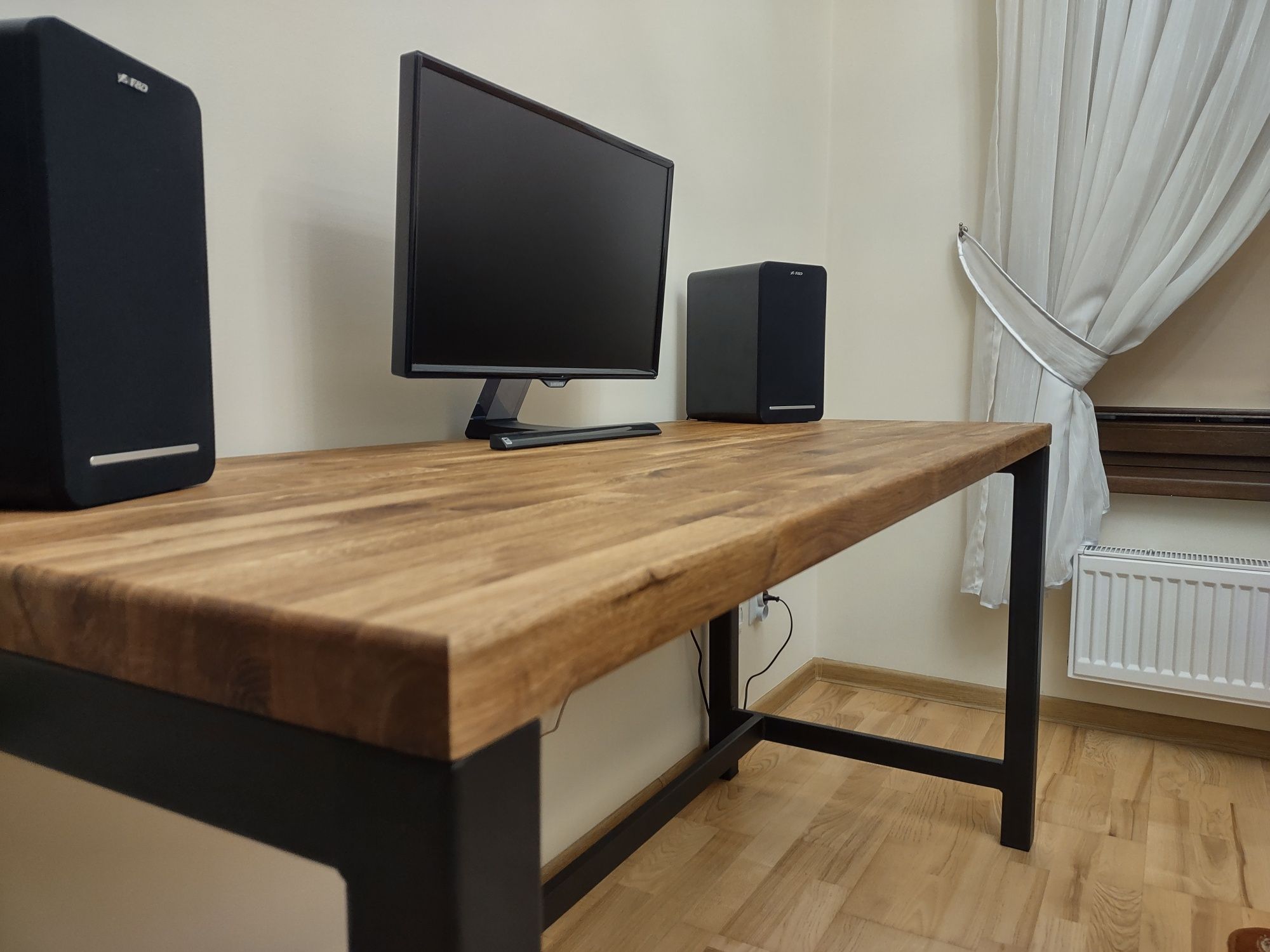 Biurko gamingowe loft stal + lity dąb NOWE!!!