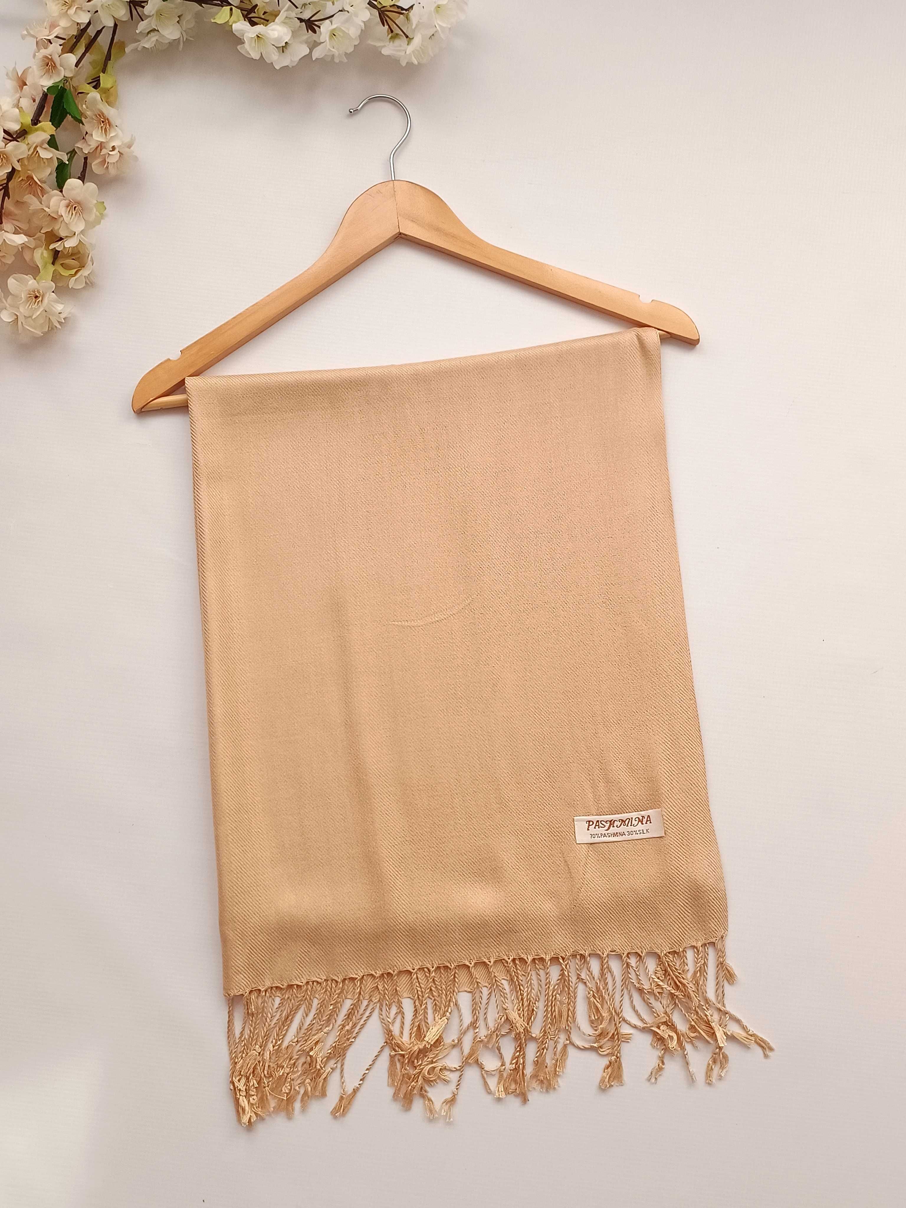 Nowy żółty szampański szal szalik kaszmir jedwab damski Pashmina