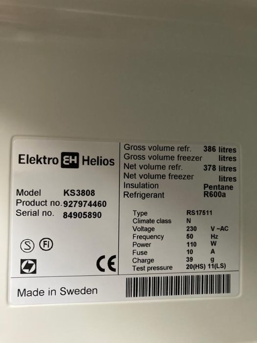 Energooszczędna Chlodziarka lodówka Electro-Helios 175 cm 350 l