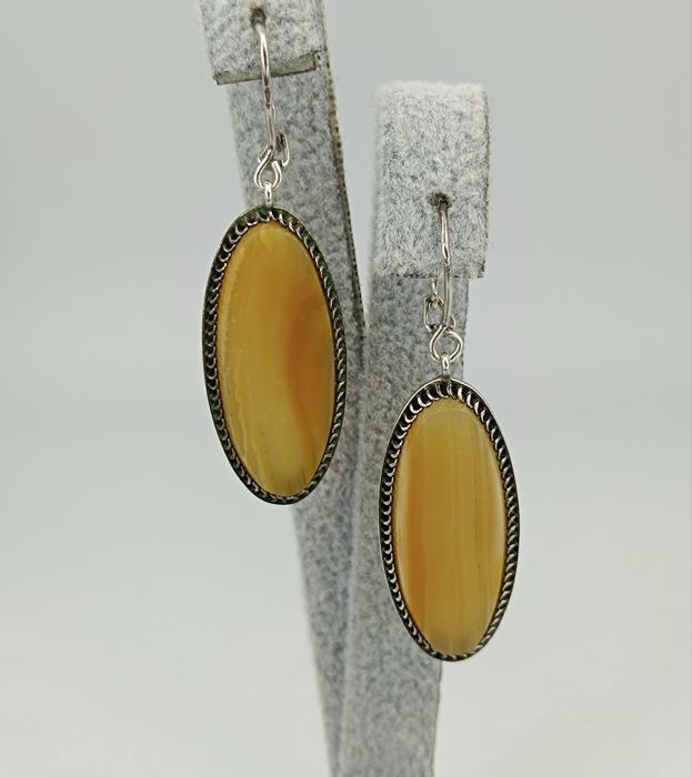 Советские серебряные серьги 875 урал с агатом