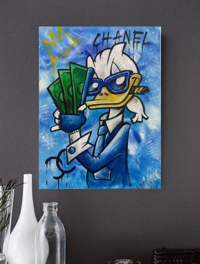 Stylowy obraz "Scrooge McDuck" wykonany jest farbami akrylowymi.