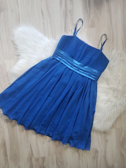 Umiks niebieska elegancka rozkloszowana sukienka na ramiączkach M L 38