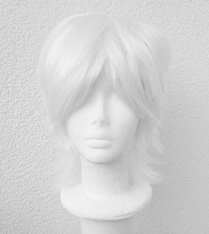 Krótka biała peruka z grzywką męska cosplay wig biały krótki męski