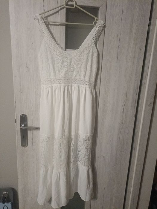 Biała sukienka koronkowa boho roz. XL