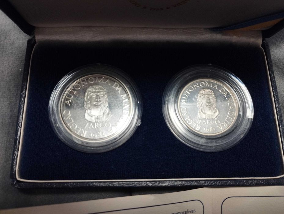 Coleção Moedas prata Autonomia da Madeira 25 e 100 Esc Proof 1981