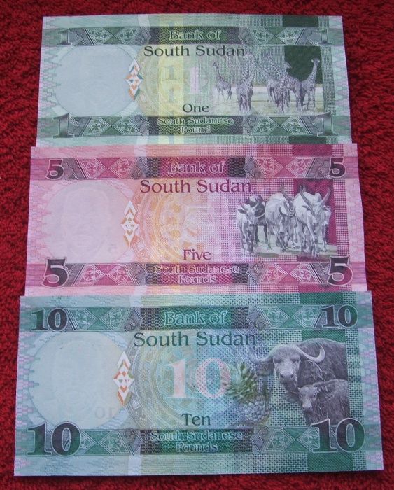 SUDAN POŁUDNIOWY Kolekcjonerskie Banknoty Zestaw - 3 sztuk UNC