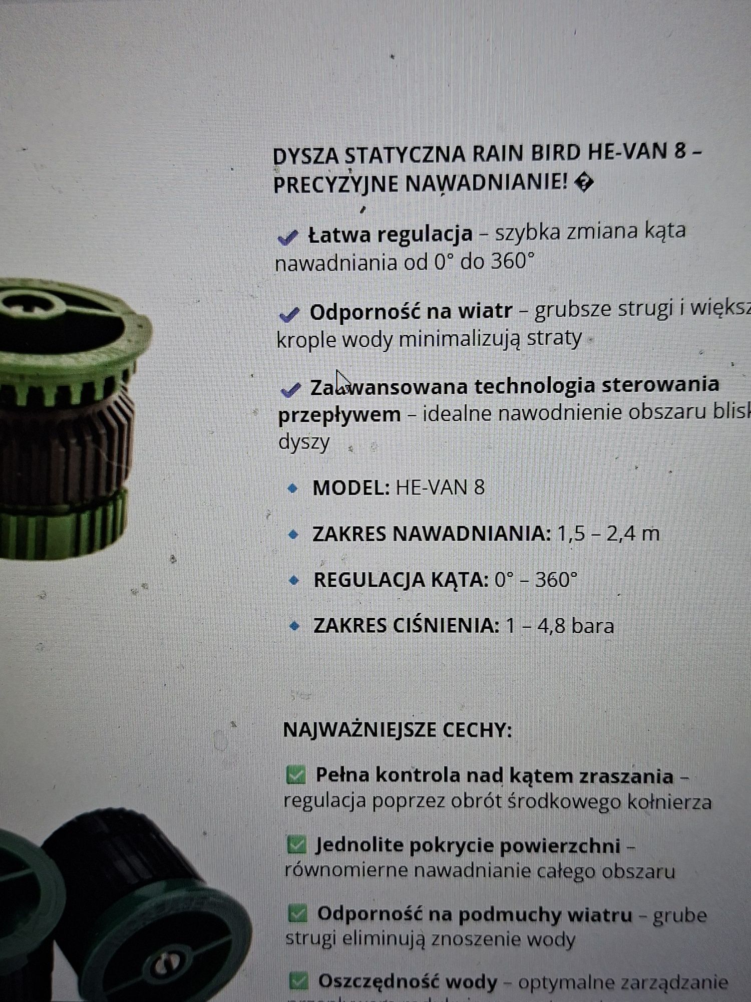 Dysza HE-Van 8 statyczna marki Rain Bird 1,5-2,4 m korpus 1804
