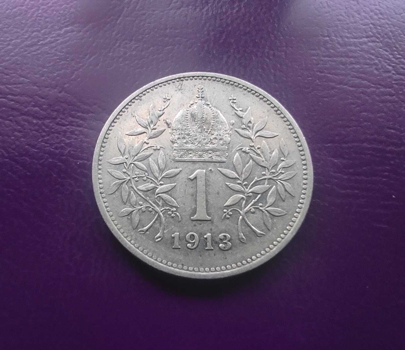 Moneta srebrna Cesarstwo Austro-Węgry 1 KORONA 1913 - Piękna!