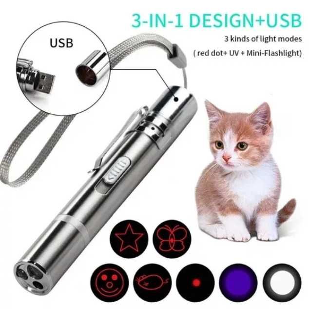 Лазерная указка три режима свечения USB зарядка игрушка для котов