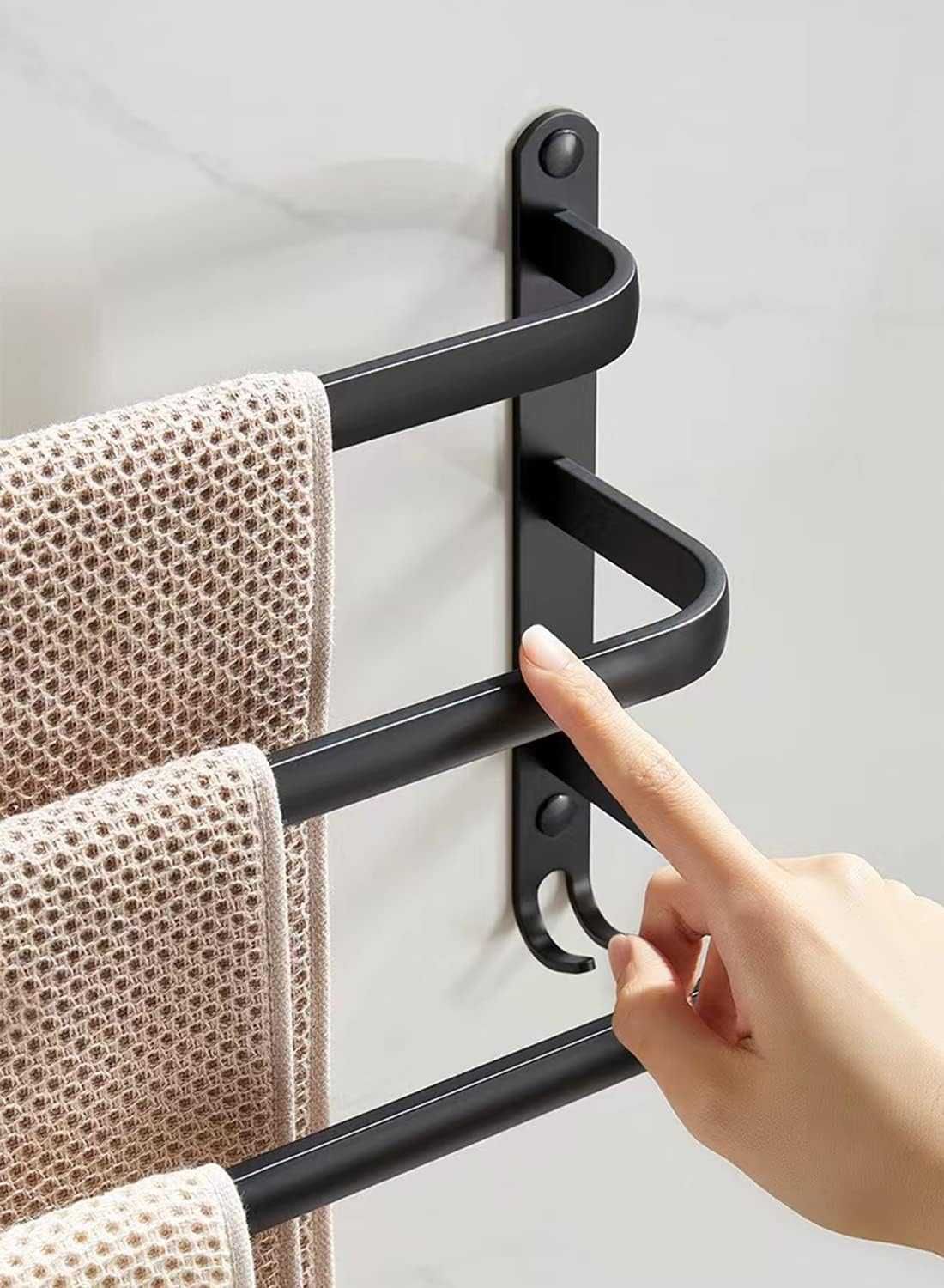 Wieszak na ręczniki 60cm 3 belki + wieszaki Aluminium Czarny bez wierc