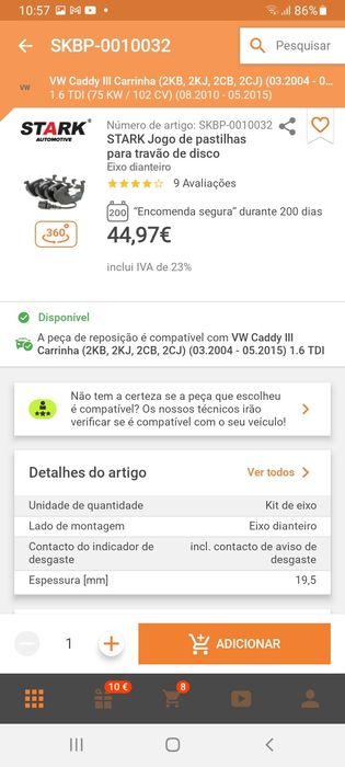 Pastilhas de travao stark vw/seat/audi/skoda.