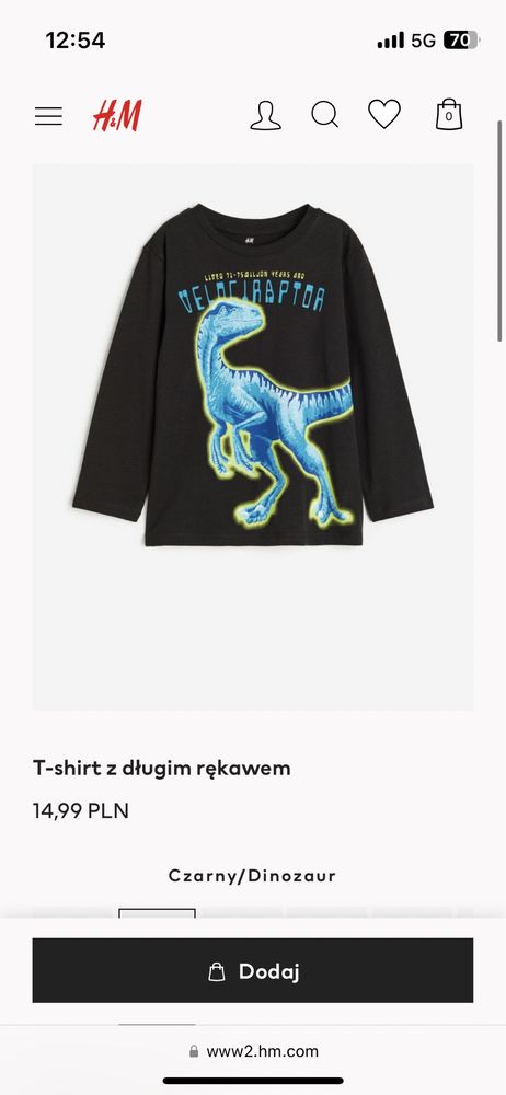 T-shirty długi rękaw dinozaury 98-104