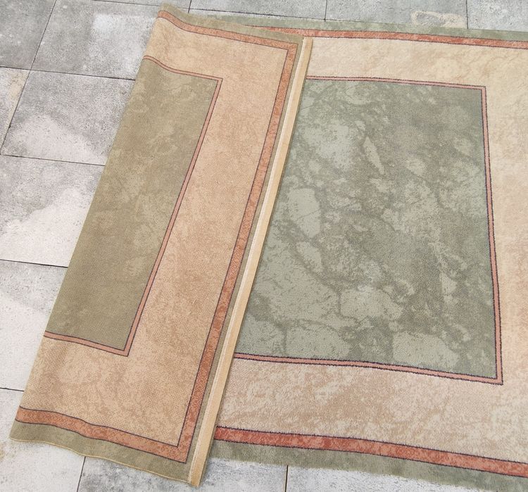 Linda carpete, para sala, em tom de verde seco e coral (1,70*2,40]